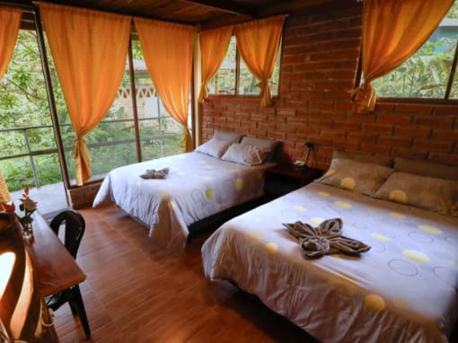 All rooms at the Mashpi Amagusa Lodge include comfortable beds and plenty of space for your gear